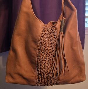 Women's Tan Leather Hobo Bag with Tassel